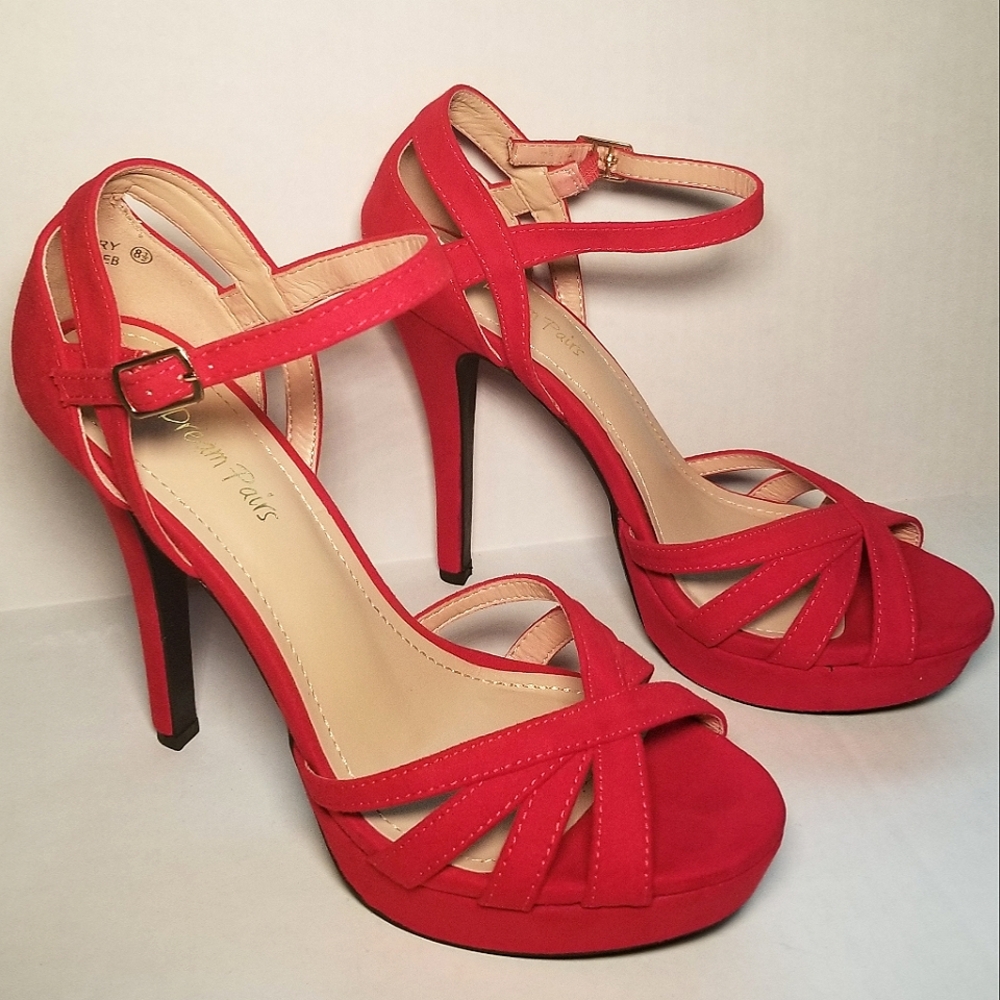 Dream Paris Red Open Toe Stilettos Size 8 1/2